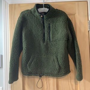 No Boundaries olive green fluffy half zip jacket!